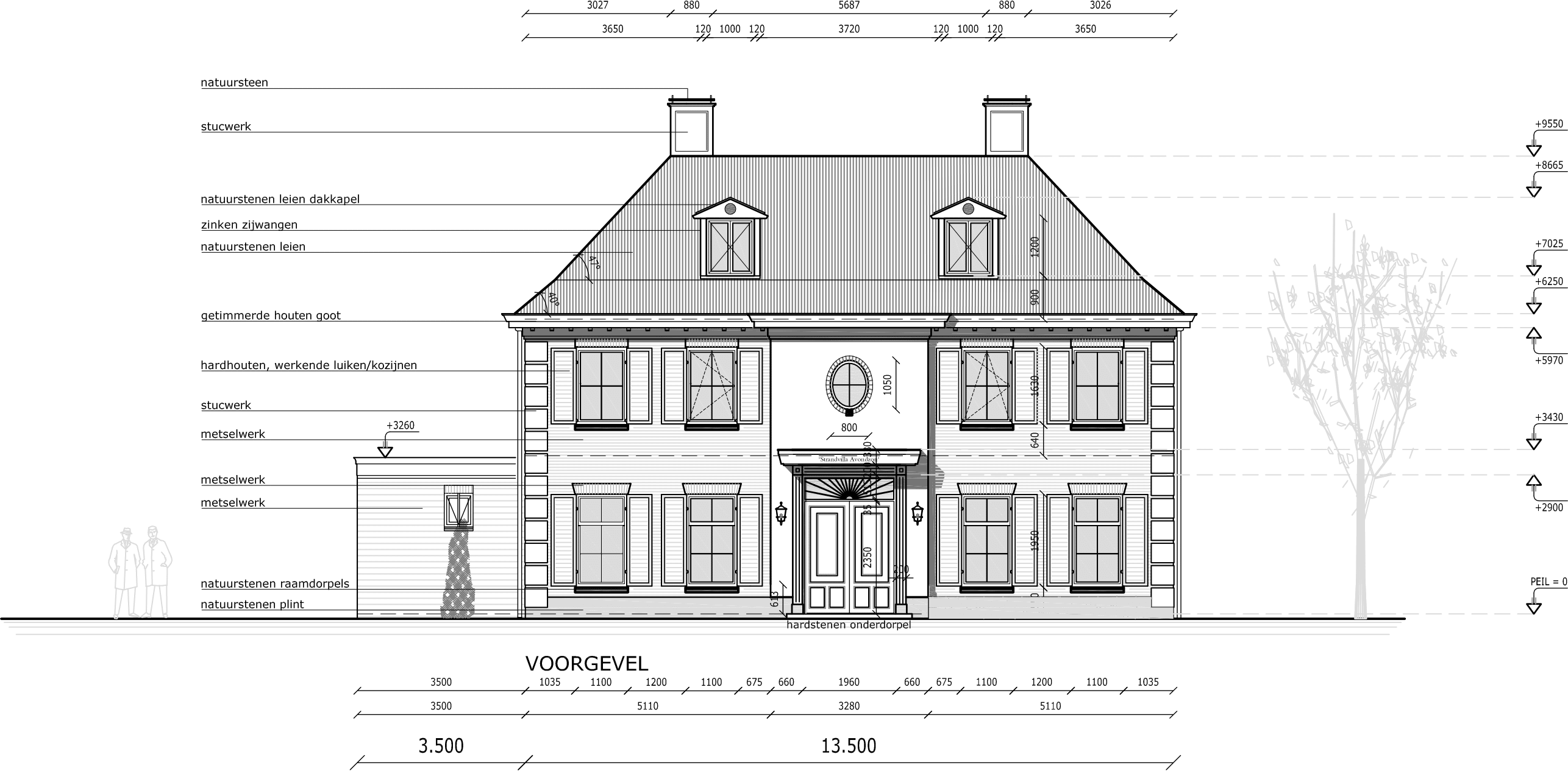 Tekening voorgevel tekenbureau.